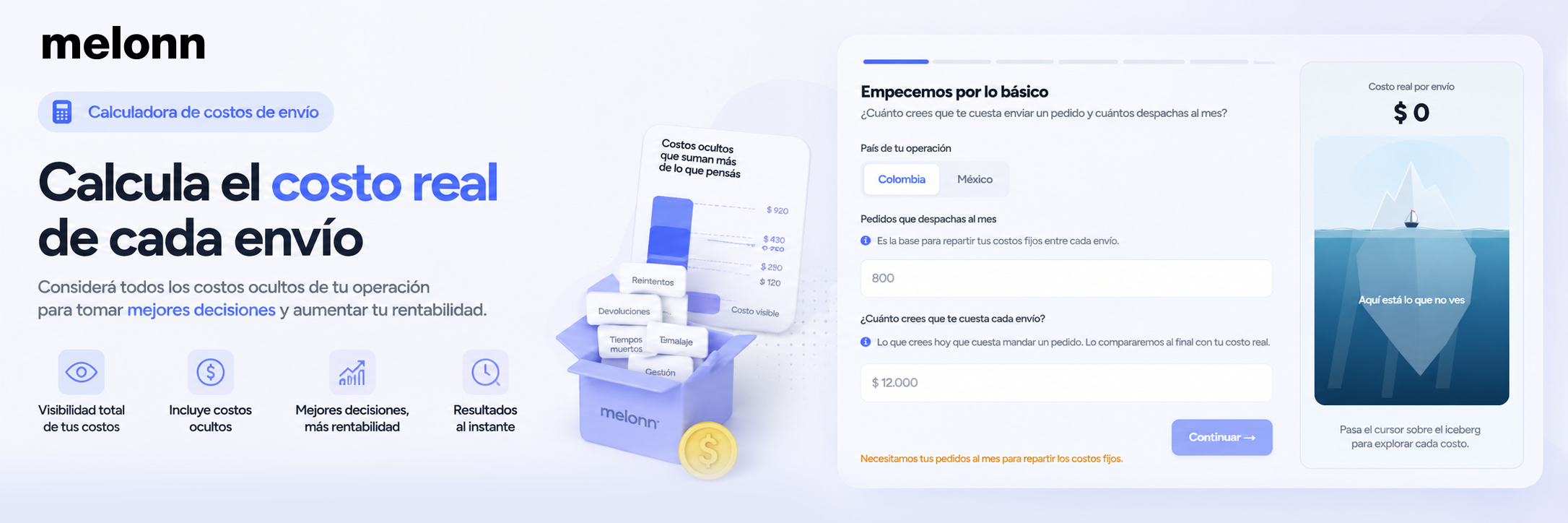 Simulador de costo real de envío de Melonn: calcula los costos visibles y ocultos de tu operación logística propia