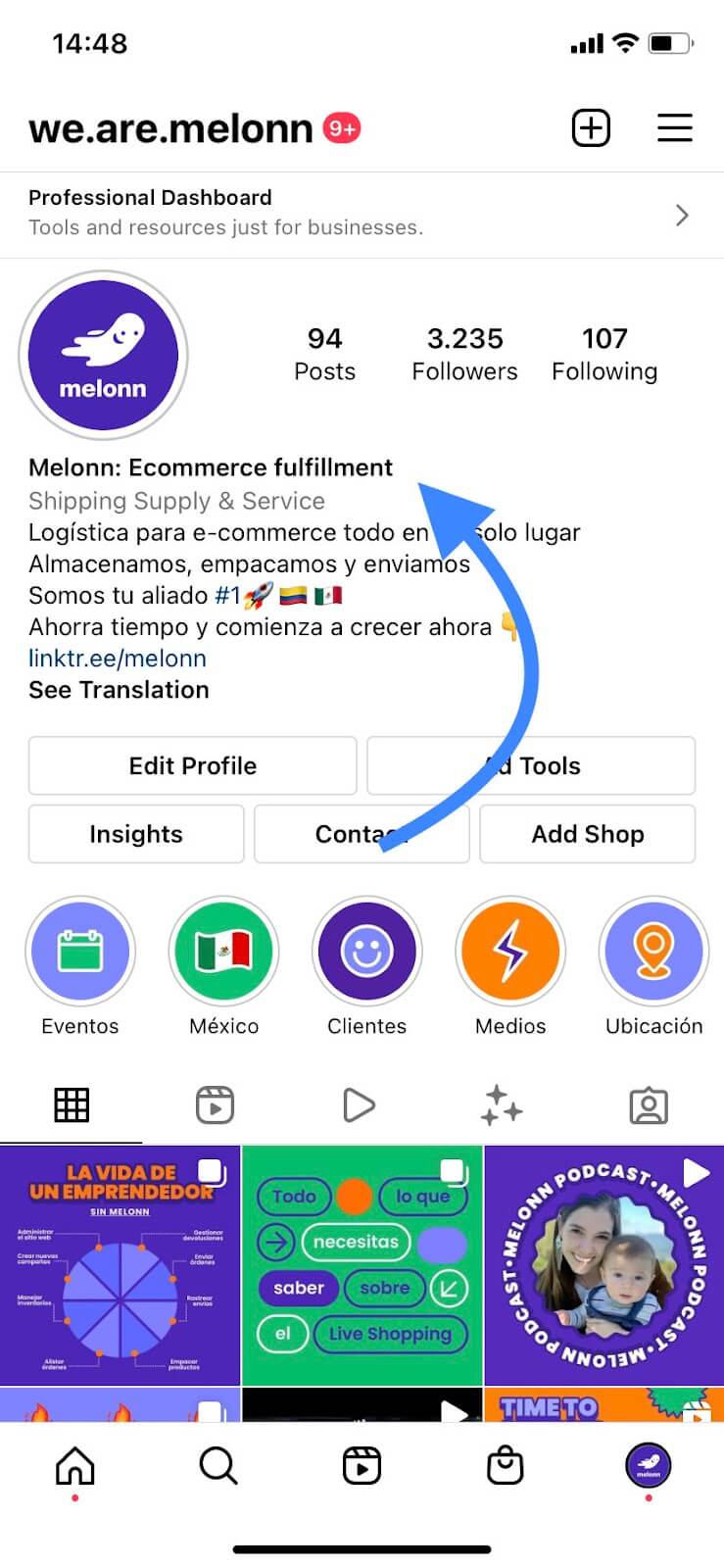 Captura de pantalla Instagram Melonn